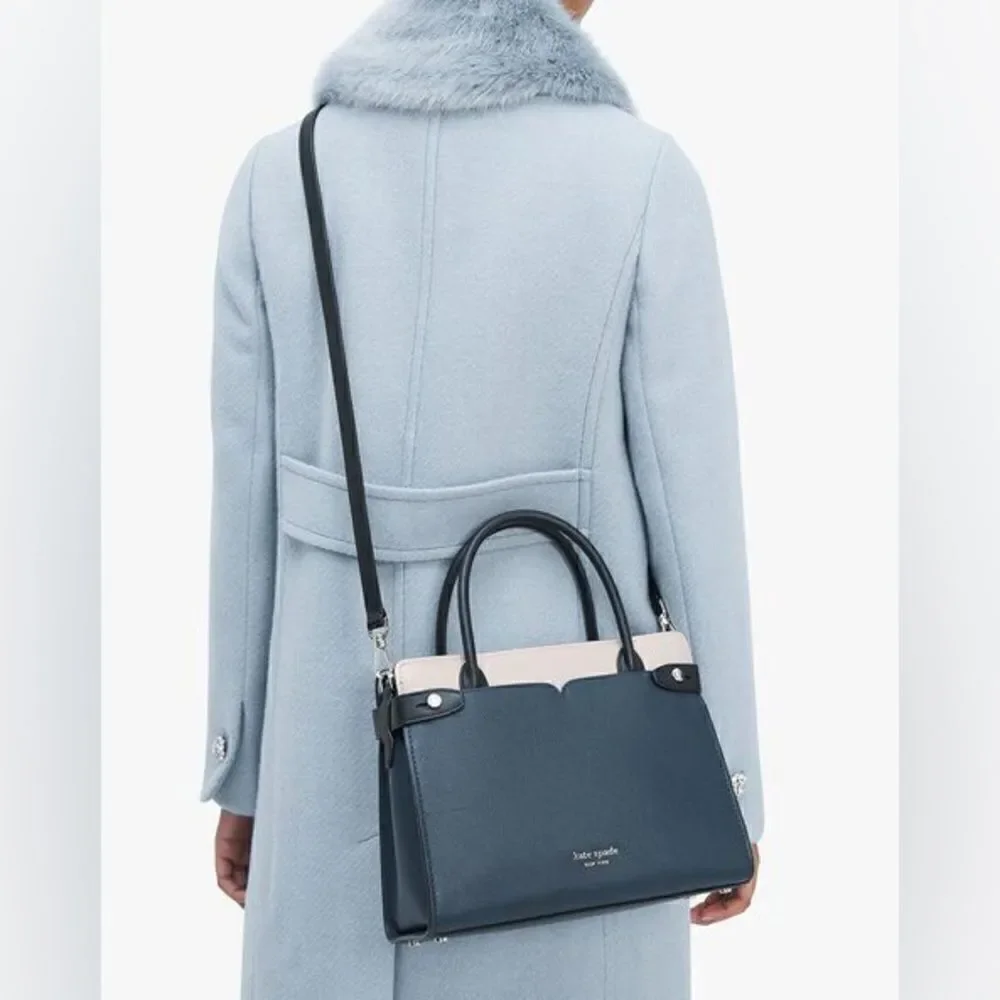 KATE SPADE Classic Medium Leather Satchel Bag Navy blue/blush